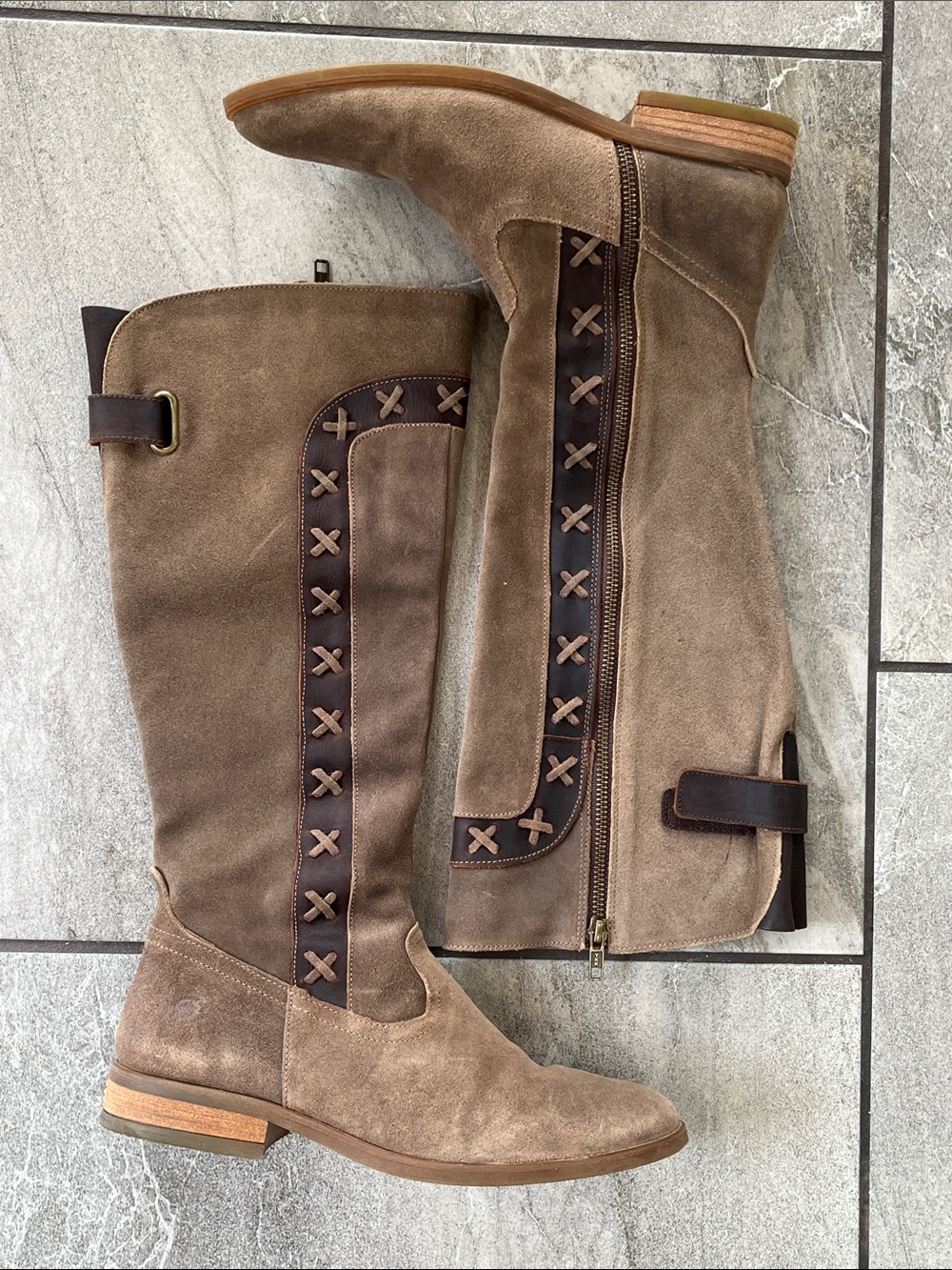 🤎 Born Albi Knee High Boots Size 8 / 39 Suede Leather Side Zipper - Picture 1 of 7